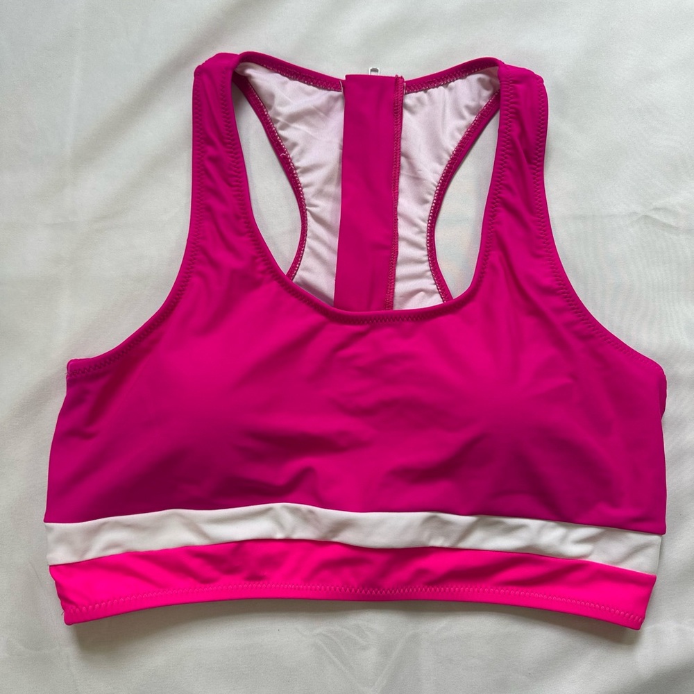 Neon Pink Racerback Zip Bikini Top